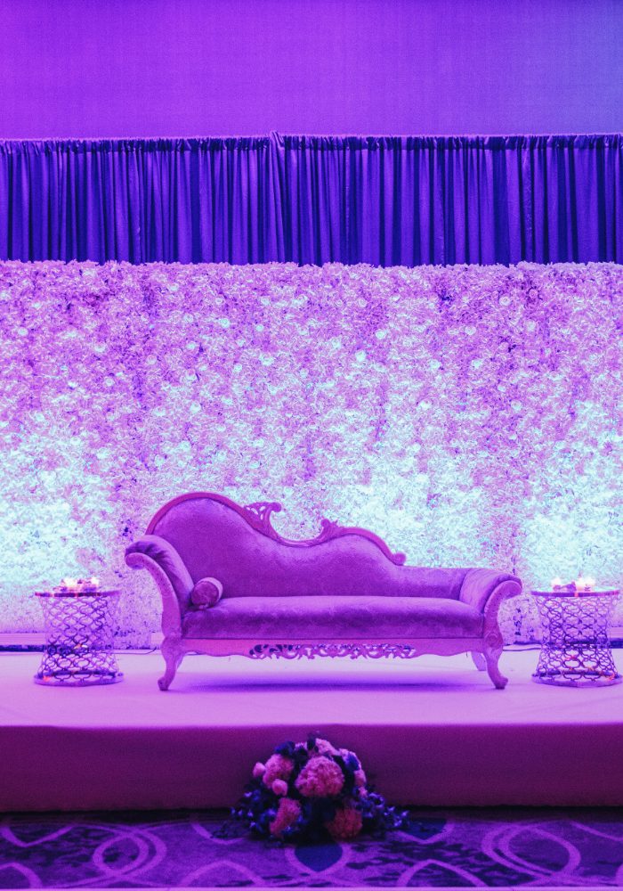 Set with sofa flowers boquets violet colours